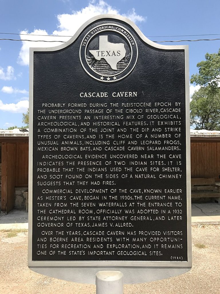 Texas Historical Marker for Cascade Caverns 768x1024