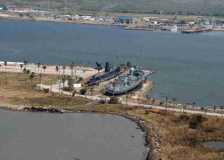 Damage in Seawolf Park following Hurricane Ike in 2008
