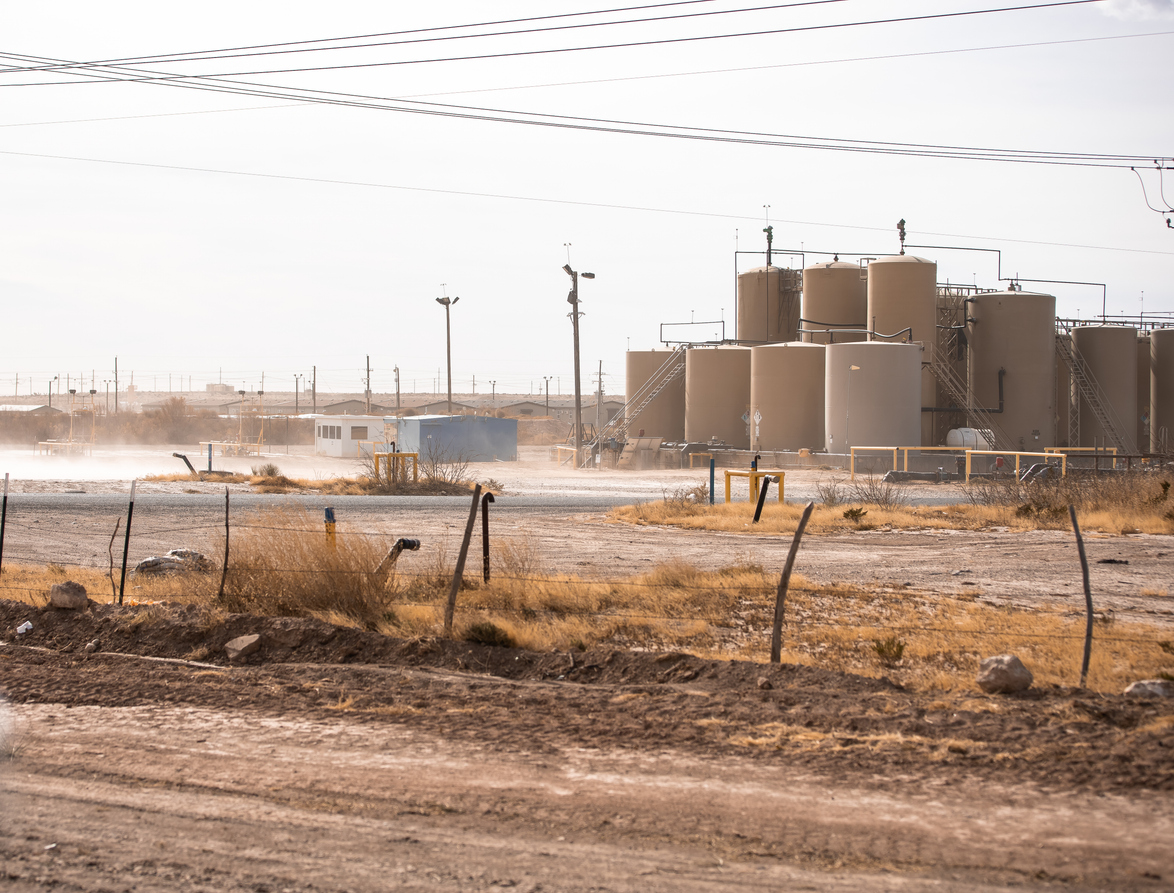 An oil tank farm near Orla, Texas