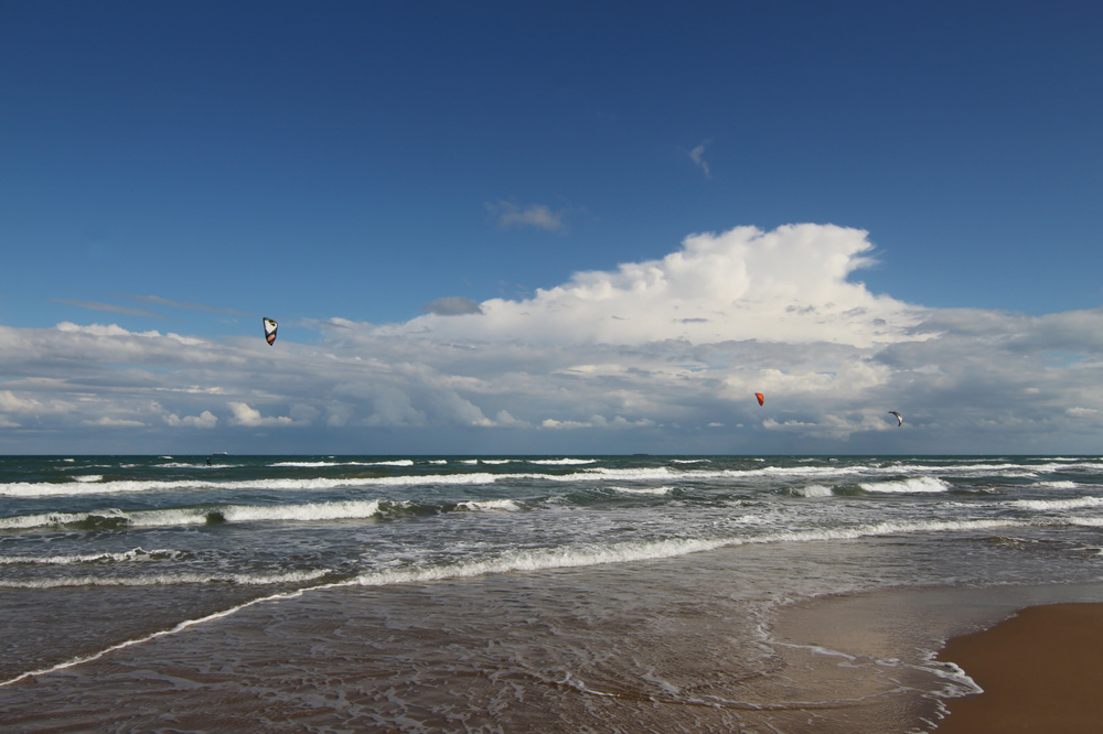 Kite surfing at South Padre Island on the Texas Gulf Coast
