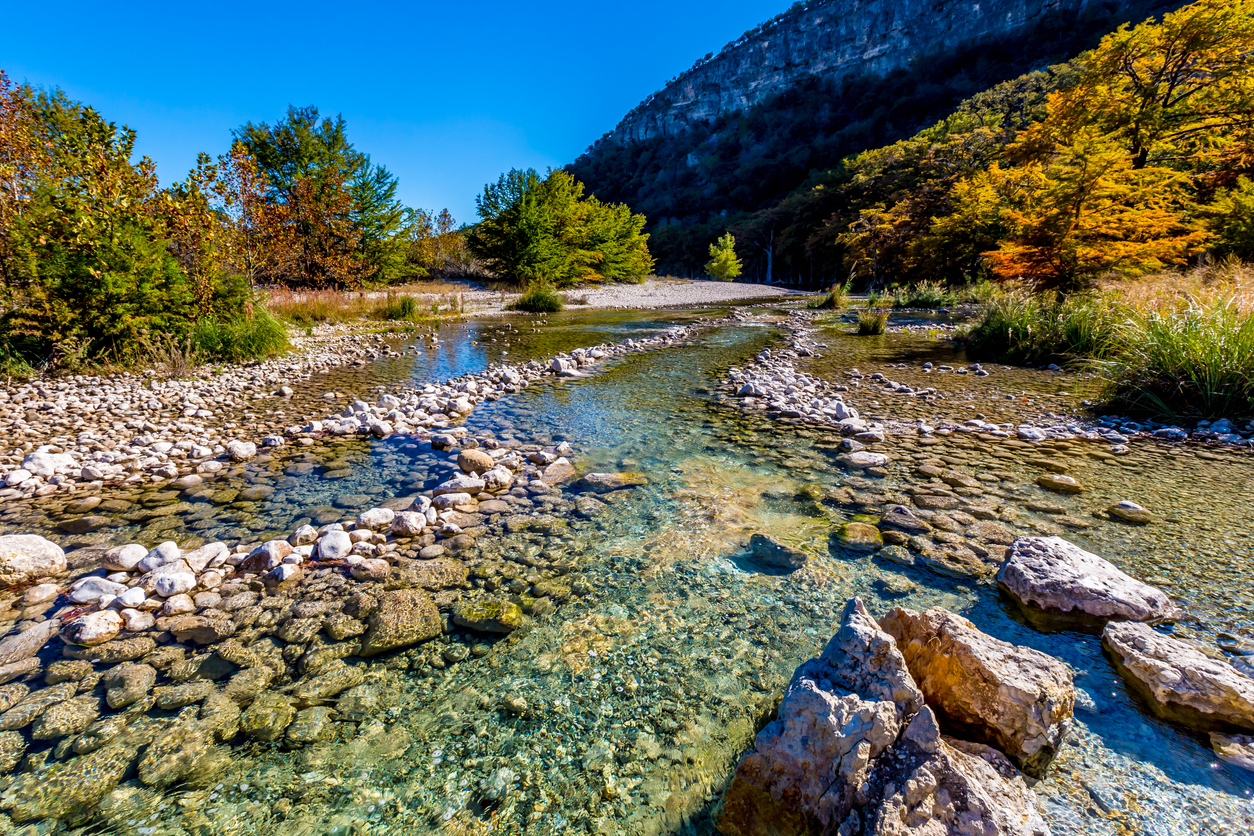 Bright Beautiful Fall Foliage on the Crystal Clear Frio River