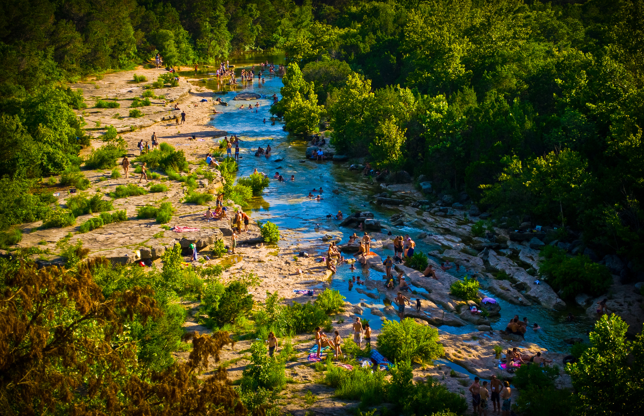 Large Crowd Austin , Texas Greenbelt Summer Fun Barton Creek