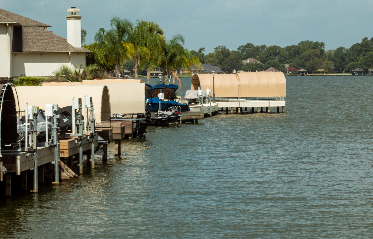 Row of boat slips on Lake Conroe