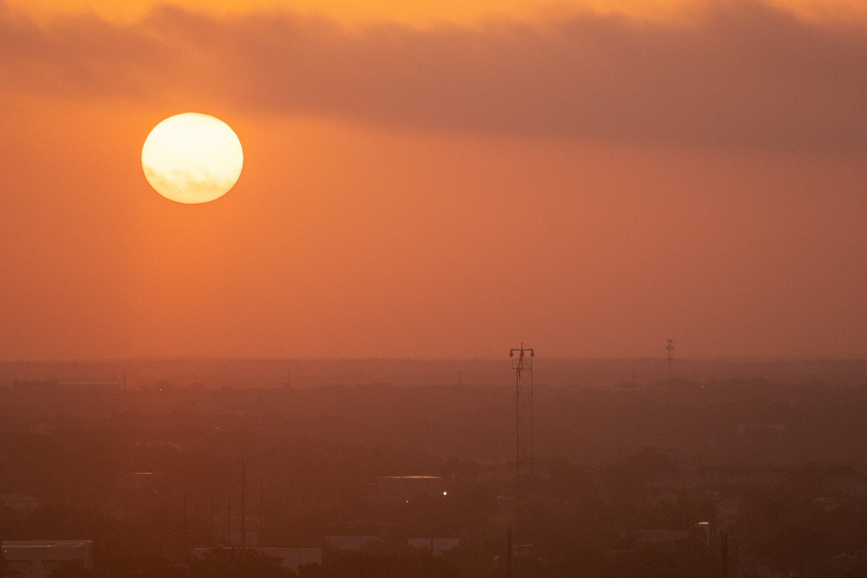 Sunrise over Austin, Texas, USA during a dangerous Summer heat wave