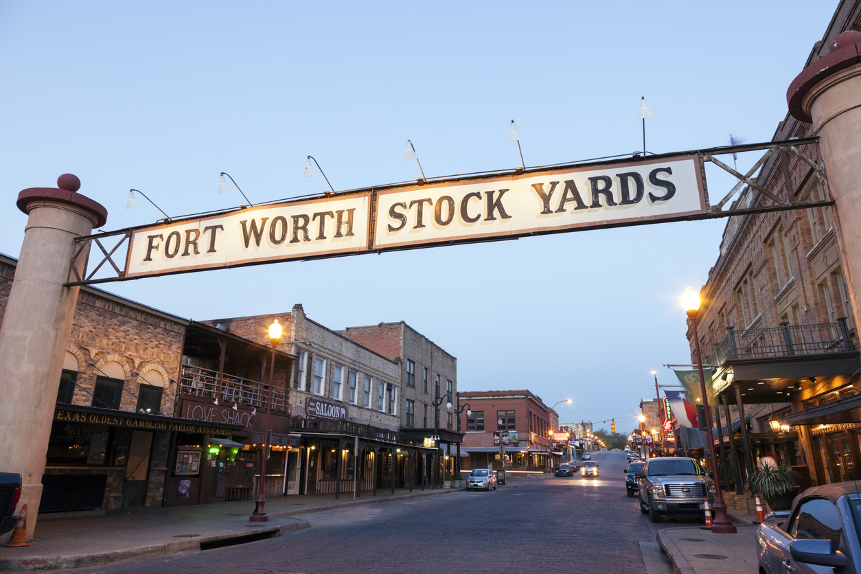Fort Worth Stockyards at night. Texas, USA