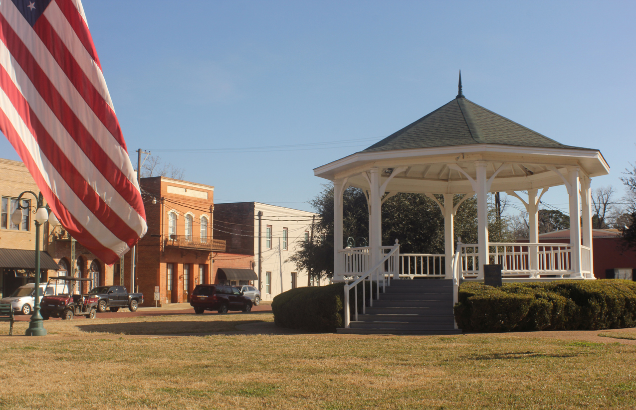 Gazebo and American Flag in Downtown Jefferson TX