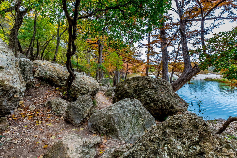 Big boulders on the trail at Garner State Park